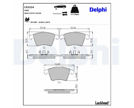 Kit de plaquettes de frein, frein à disque LP2224 Delphi