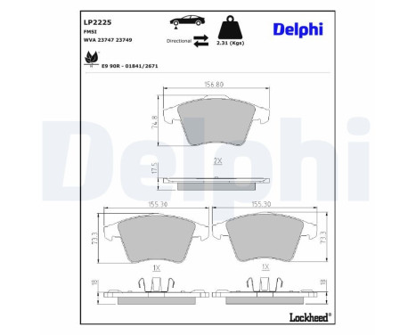 Kit de plaquettes de frein, frein à disque LP2225 Delphi