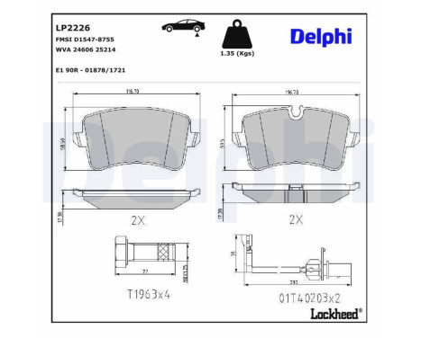 Kit de plaquettes de frein, frein à disque LP2226 Delphi