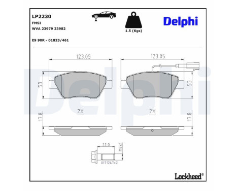 Kit de plaquettes de frein, frein à disque LP2230 Delphi