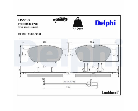 Kit de plaquettes de frein, frein à disque LP2238 Delphi