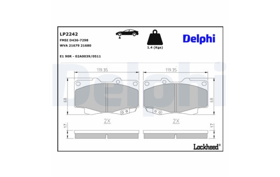 Kit de plaquettes de frein, frein à disque LP2242 Delphi