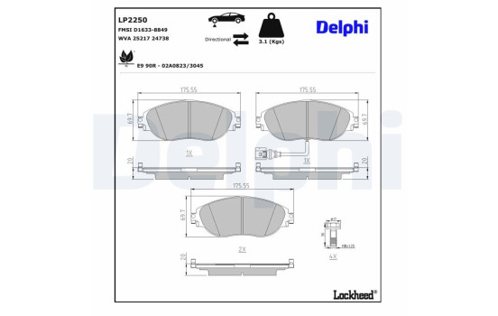 Kit de plaquettes de frein, frein à disque LP2250 Delphi, Image 4