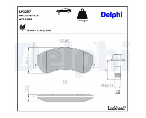 Kit de plaquettes de frein, frein à disque LP2257 Delphi