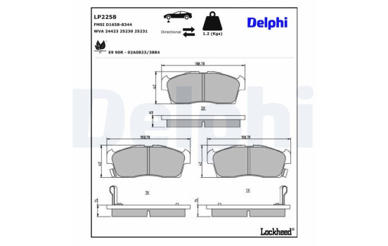 Kit de plaquettes de frein, frein à disque LP2258 Delphi