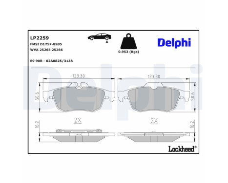 Kit de plaquettes de frein, frein à disque LP2259 Delphi