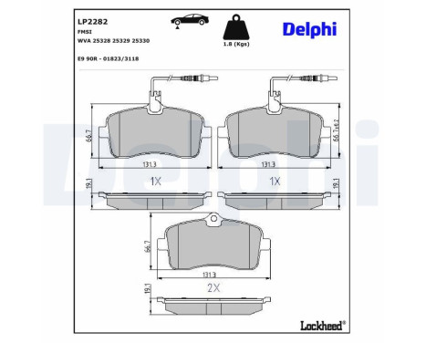 Kit de plaquettes de frein, frein à disque LP2282 Delphi