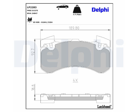 Kit de plaquettes de frein, frein à disque LP2283 Delphi
