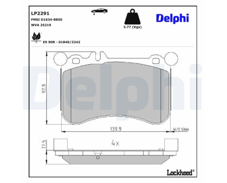Kit de plaquettes de frein, frein à disque LP2291 Delphi
