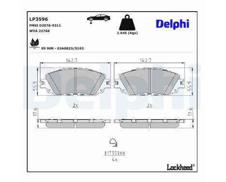 Kit de plaquettes de frein, frein à disque LP2299 Delphi