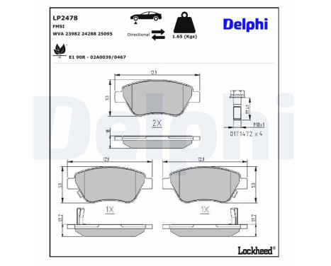 Kit de plaquettes de frein, frein à disque LP2478 Delphi