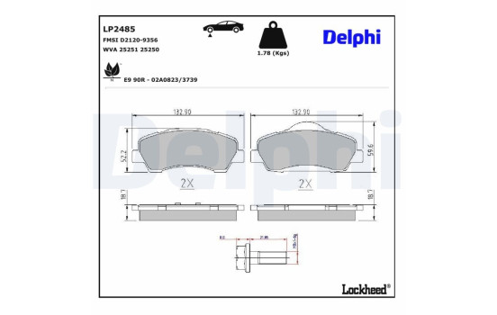 Kit de plaquettes de frein, frein à disque LP2485 Delphi, Image 3