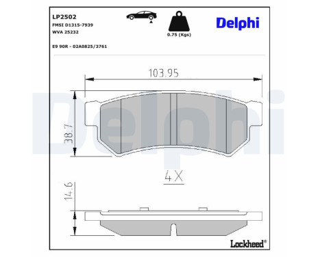 Kit de plaquettes de frein, frein à disque LP2502 Delphi