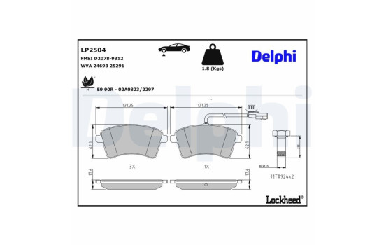 Kit de plaquettes de frein, frein à disque LP2504 Delphi, Image 4