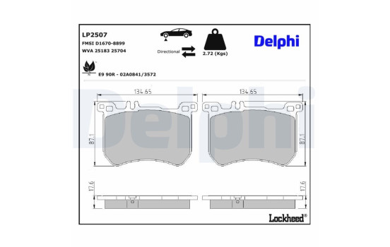 Kit de plaquettes de frein, frein à disque LP2507 Delphi