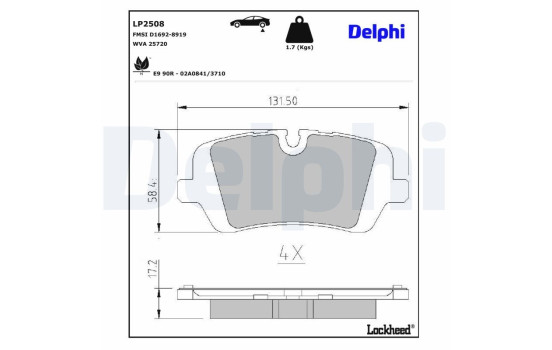 Kit de plaquettes de frein, frein à disque LP2508 Delphi, Image 3