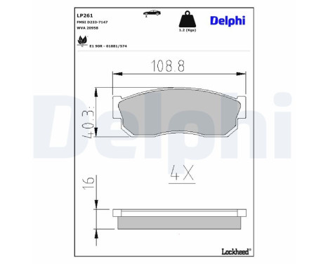 Kit de plaquettes de frein, frein à disque LP261 Delphi