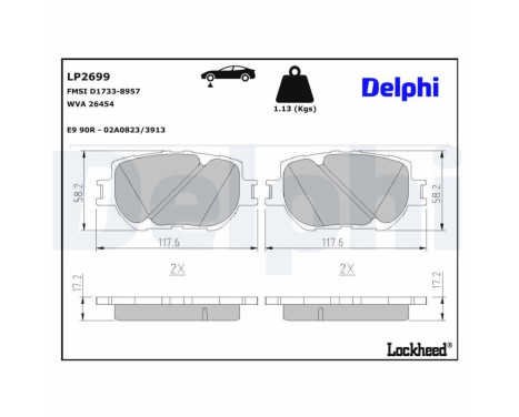 Kit de plaquettes de frein, frein à disque LP2699 Delphi