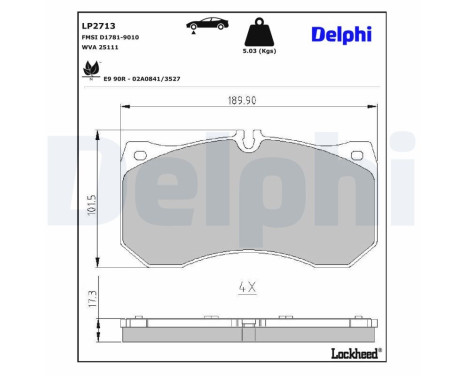Kit de plaquettes de frein, frein à disque LP2713 Delphi