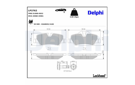 Kit de plaquettes de frein, frein à disque LP2762 Delphi, Image 3