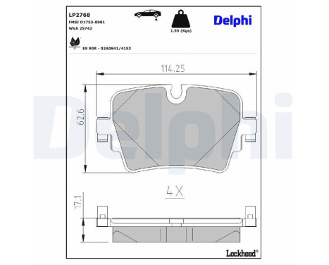Kit de plaquettes de frein, frein à disque LP2768 Delphi