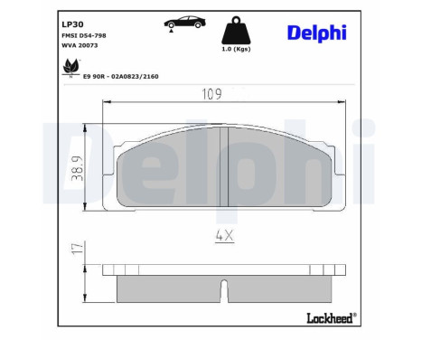 Kit de plaquettes de frein, frein à disque LP30 Delphi