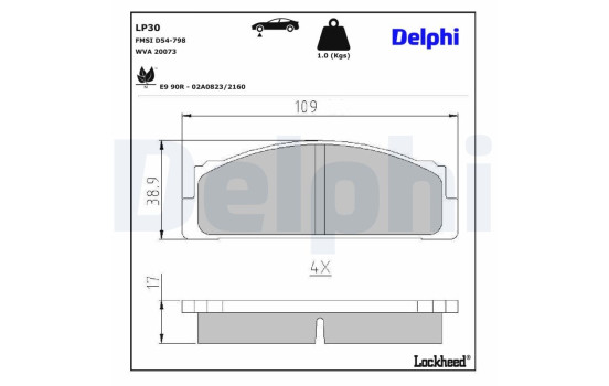 Kit de plaquettes de frein, frein à disque LP30 Delphi
