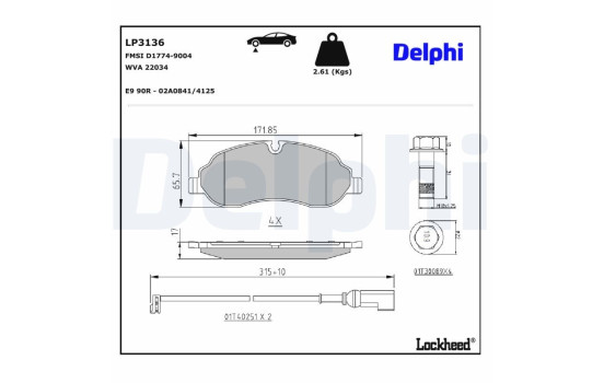 Kit de plaquettes de frein, frein à disque LP3136 Delphi, Image 4