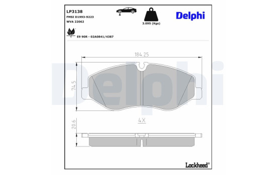 Kit de plaquettes de frein, frein à disque LP3138 Delphi, Image 3