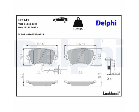 Kit de plaquettes de frein, frein à disque LP3141 Delphi