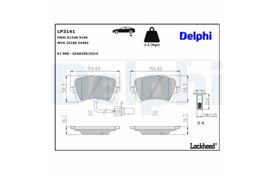 Kit de plaquettes de frein, frein à disque LP3141 Delphi