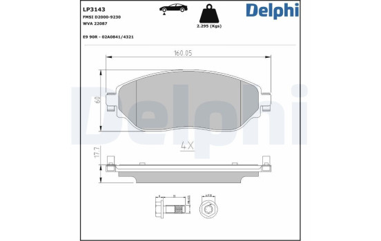 Kit de plaquettes de frein, frein à disque LP3143 Delphi