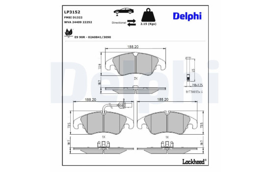 Kit de plaquettes de frein, frein à disque LP3152 Delphi, Image 4