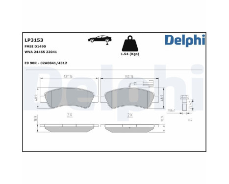 Kit de plaquettes de frein, frein à disque LP3153 Delphi, Image 4