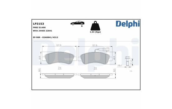 Kit de plaquettes de frein, frein à disque LP3153 Delphi