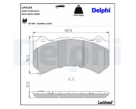 Kit de plaquettes de frein, frein à disque LP3154 Delphi
