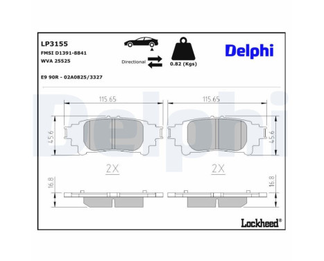 Kit de plaquettes de frein, frein à disque LP3155 Delphi