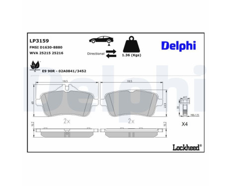 Kit de plaquettes de frein, frein à disque LP3159 Delphi
