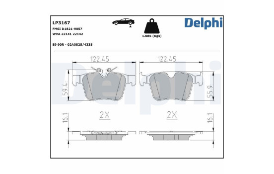 Kit de plaquettes de frein, frein à disque LP3167 Delphi
