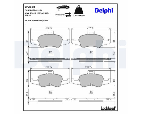 Kit de plaquettes de frein, frein à disque LP3168 Delphi