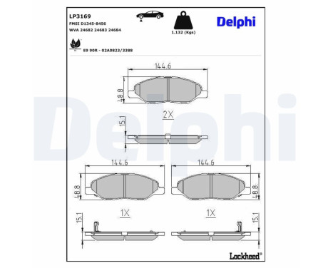 Kit de plaquettes de frein, frein à disque LP3169 Delphi