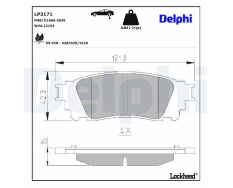 Kit de plaquettes de frein, frein à disque LP3171 Delphi