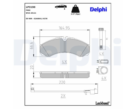 Kit de plaquettes de frein, frein à disque LP3190 Delphi