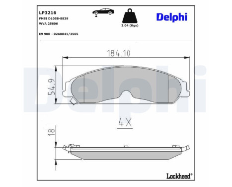 Kit de plaquettes de frein, frein à disque LP3216 Delphi