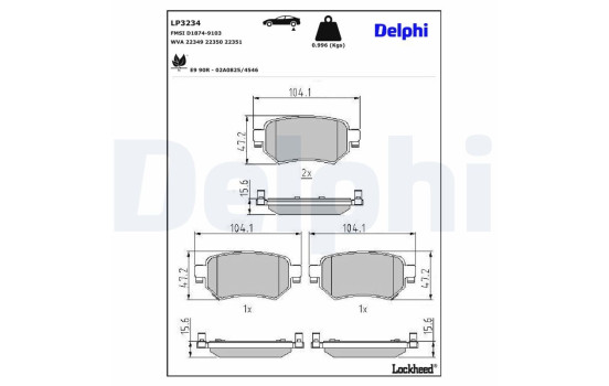 Kit de plaquettes de frein, frein à disque LP3234 Delphi, Image 3