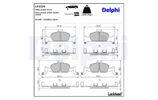 Kit de plaquettes de frein, frein à disque LP3239 Delphi, Image 3