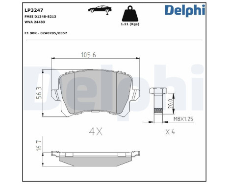 Kit de plaquettes de frein, frein à disque LP3247 Delphi