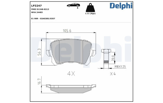 Kit de plaquettes de frein, frein à disque LP3247 Delphi