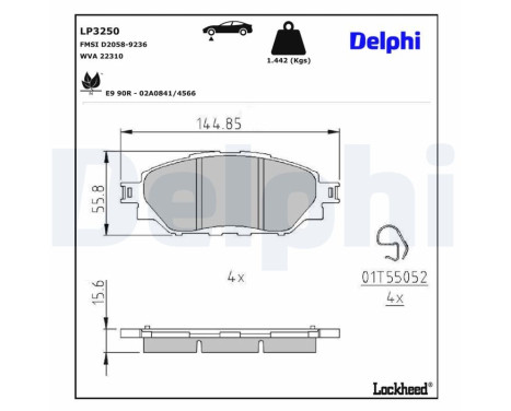 Kit de plaquettes de frein, frein à disque LP3250 Delphi