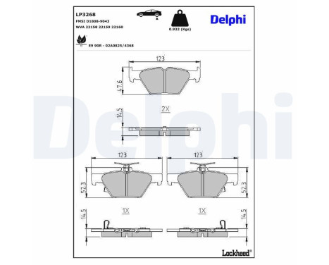 Kit de plaquettes de frein, frein à disque LP3268 Delphi